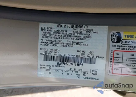 2009 Ford Fusion S z USA, uszkodzony, nr VIN 3FAHP06Z39R113089